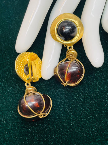 Brown and Black Caged Stone Earrings